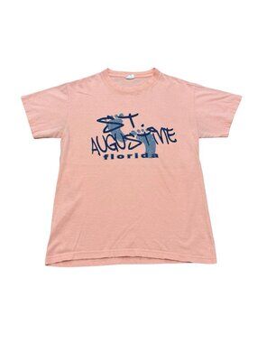 Vintage 1990s St. Augustine Florida Delta Pro Weight Tourist T Shirt Peach USA